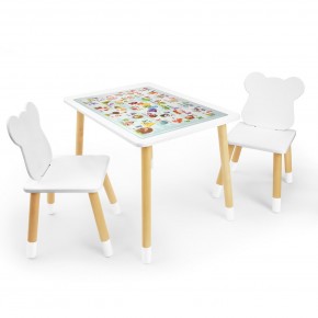 Детский комплект стол и два стула Мишка Rolti Baby с накладкой Алфавит (белая столешница/белое сиденье/береза ножки) в Покачах - pokachi.ok-mebel.com | фото