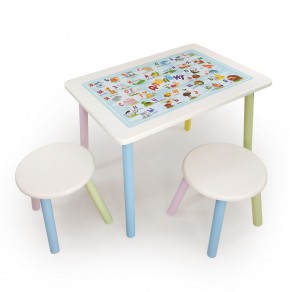 Детский комплект стол и два табурета круглых с накладкой Алфавит (Белый, Белый, Цветной) в Покачах - pokachi.ok-mebel.com | фото 2