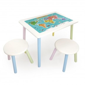 Детский комплект стол и два табурета круглых с накладкой Детский мир (Белый, Белый, Цветной) в Покачах - pokachi.ok-mebel.com | фото