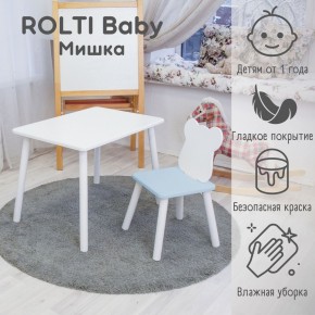 Детский комплект стол и стул «Мишка» Rolti Baby  (голубая столешница/голубое сиденье/белые ножки) в Покачах - pokachi.ok-mebel.com | фото