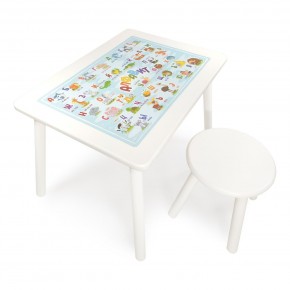 Детский комплект стол и табурет круглый Rolti Baby с накладкой Алфавит (белая столешница/белое сиденье/белые ножки) в Покачах - pokachi.ok-mebel.com | фото