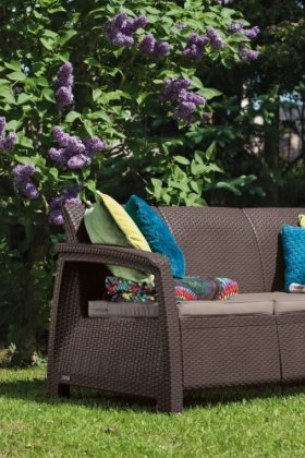 Диван пластиковый Корфу Макс (Corfu love seat max) коричневый в Покачах - pokachi.ok-mebel.com | фото 2