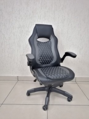 Кресло геймерское Barneo K-37 (черная кожа серые вставки) в Покачах - pokachi.ok-mebel.com | фото