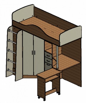 Кровать-чердак "Теремок-1" Дуб молочный/Орех в Покачах - pokachi.ok-mebel.com | фото 3