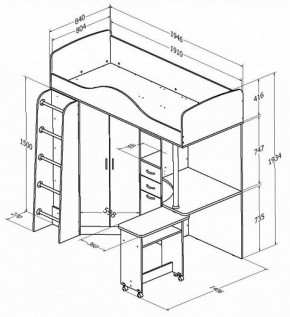 Кровать-чердак "Теремок-1" Дуб молочный/Розовый в Покачах - pokachi.ok-mebel.com | фото 2