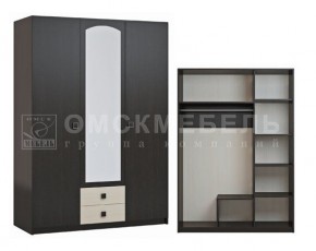 Шкаф 3-х дверный с 2 ящиками с зеркалом Шк51 МС Люсси (венге/дуб девон) в Покачах - pokachi.ok-mebel.com | фото