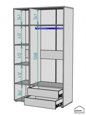 Шкаф Linnea MHR-3PO-2 2050х1200х510 (Белый-М 11.1.1) в Покачах - pokachi.ok-mebel.com | фото 3