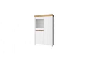 Шкаф с витриной 1V2D, TAURUS, цвет белый/дуб вотан в Покачах - pokachi.ok-mebel.com | фото
