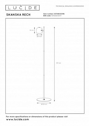 Торшер Lucide Skanska Rech 03749/03/96 в Покачах - pokachi.ok-mebel.com | фото 2